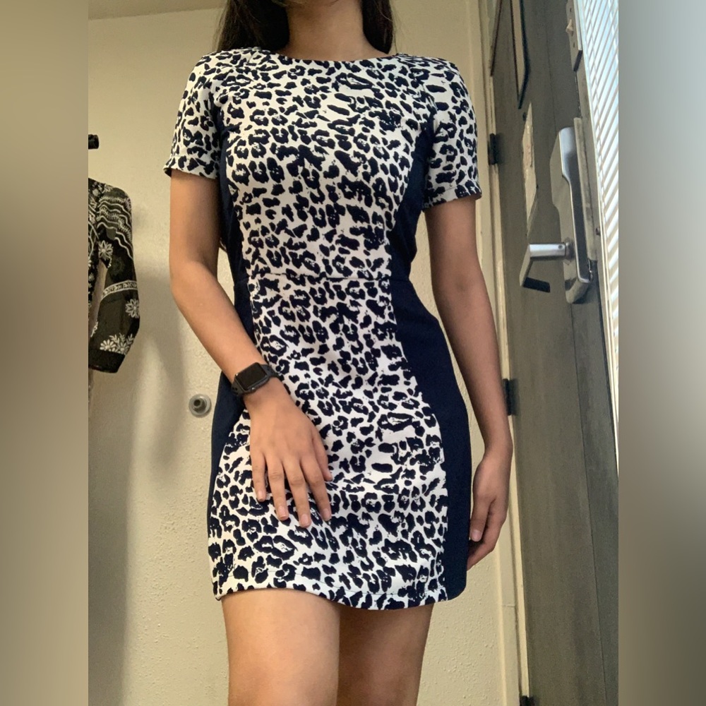Dark blue and white leopard print dress, Brand- Atmosphere, Size- UK 10